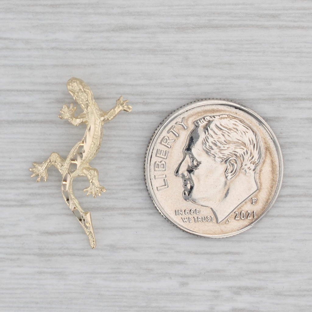 Gray Small Geko Charm 14k Yellow Gold Lizard Pendant