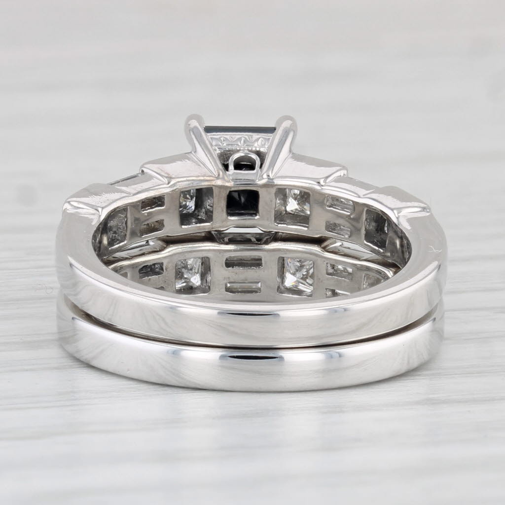 Light Gray 2.54ctw Princess Black Diamond Engagement Ring Wedding Band Set 18k White Gold