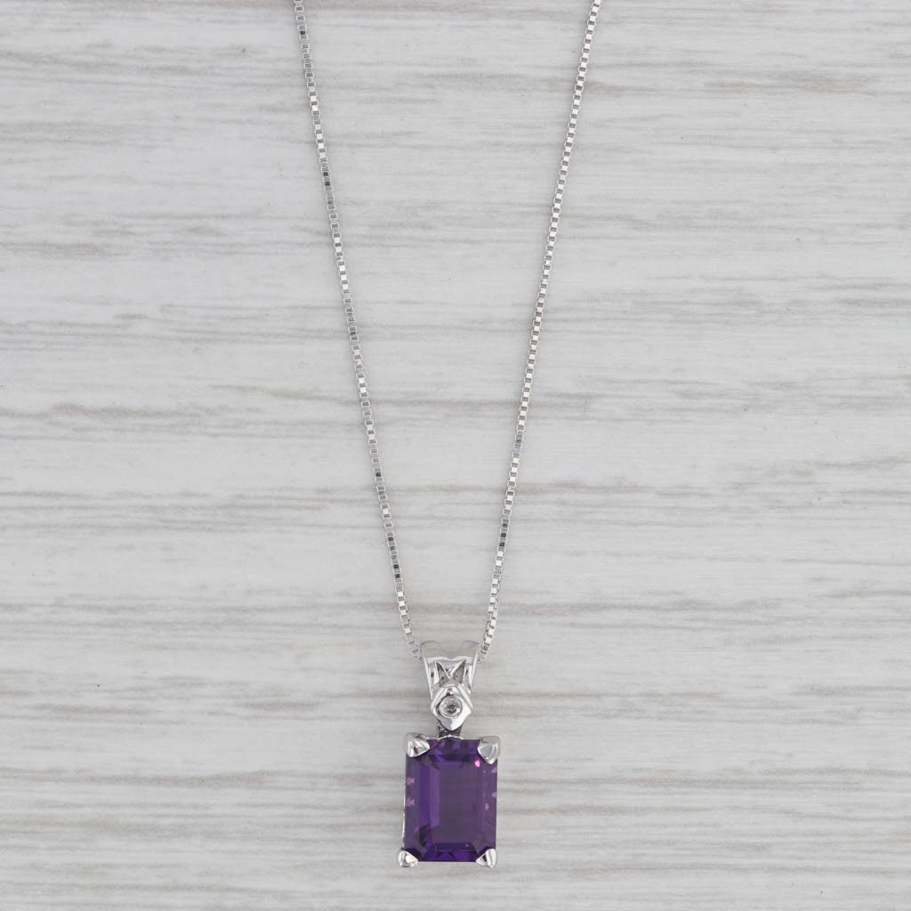 Gray 1.35ct Amethyst Pendant Necklace 14k White Gold 16" Box Chain Topaz Accent