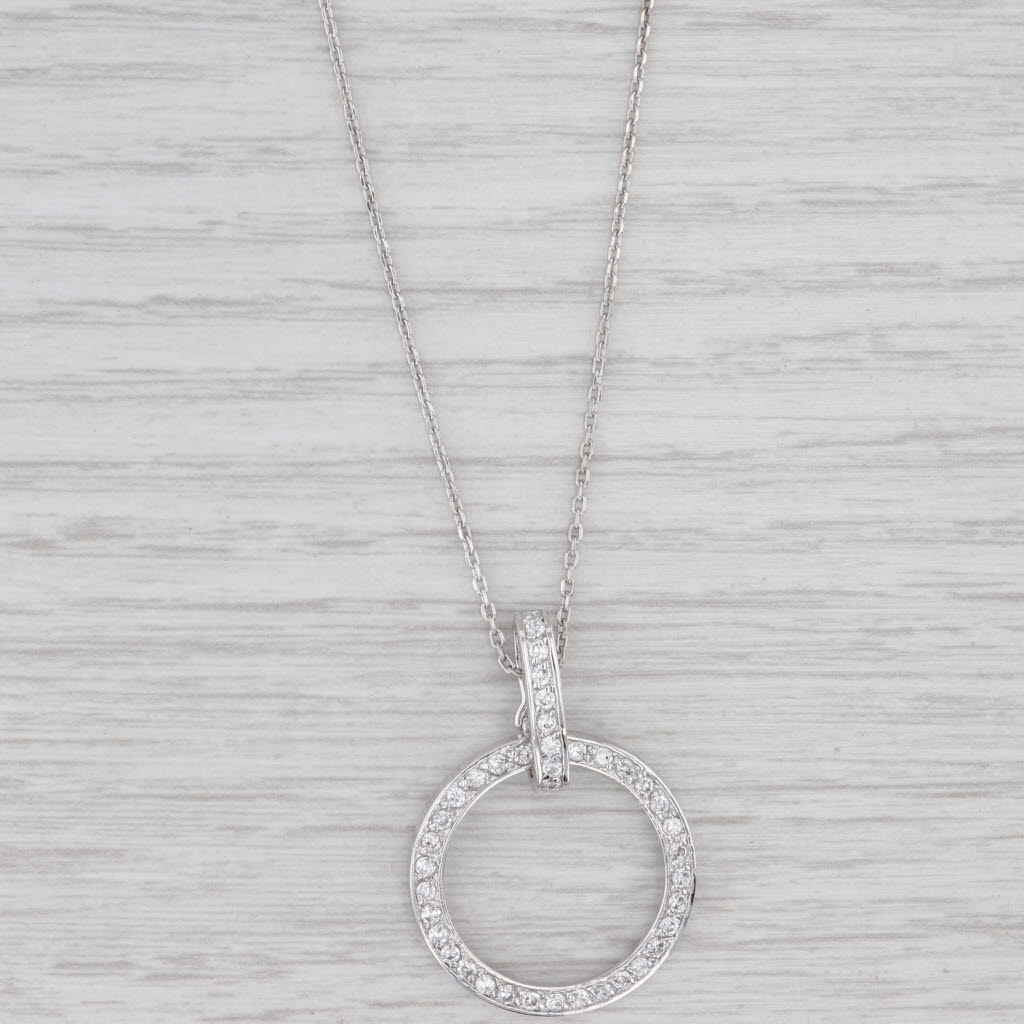 Light Gray 0.57ctw Cubic Zirconia Eternity Circle Pendant Sterling Silver 17.5" Cable Chain