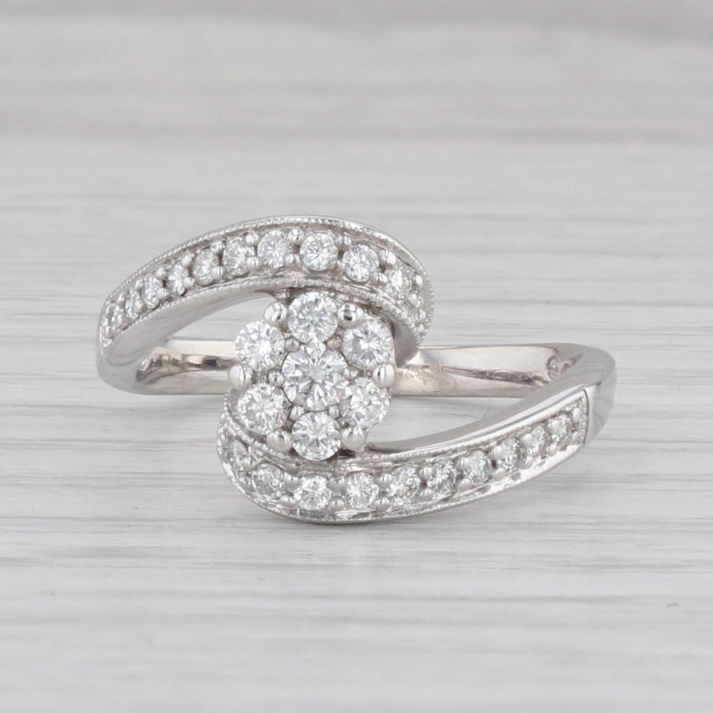 Gray 0.50ctw Diamond Cluster Engagement Ring 14k White Gold Size 7 Bypass