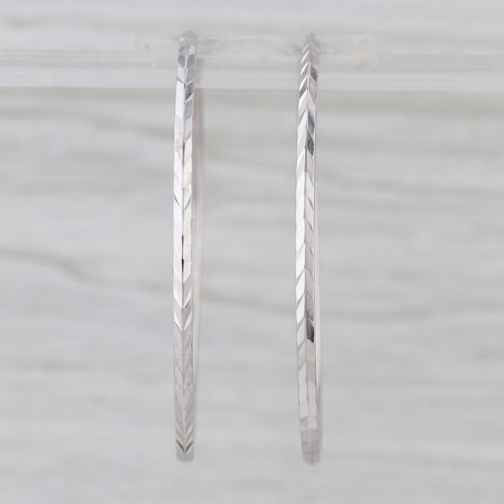 Chevron Pattern Hoop Earrings 14k White Gold 47.2 x 2mm Round Hoops