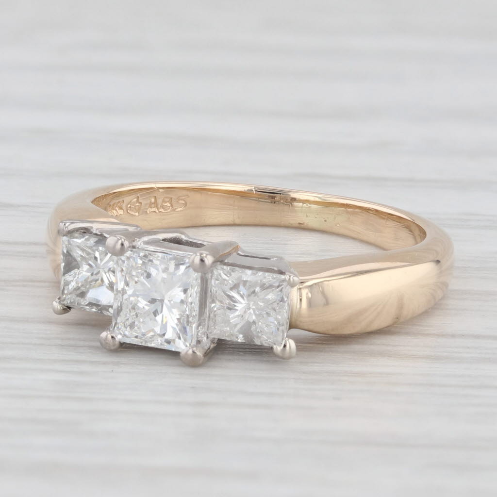 Light Gray 1.06ctw Princess Diamond 3-Stone Engagement Ring 14k Gold Size 5.25