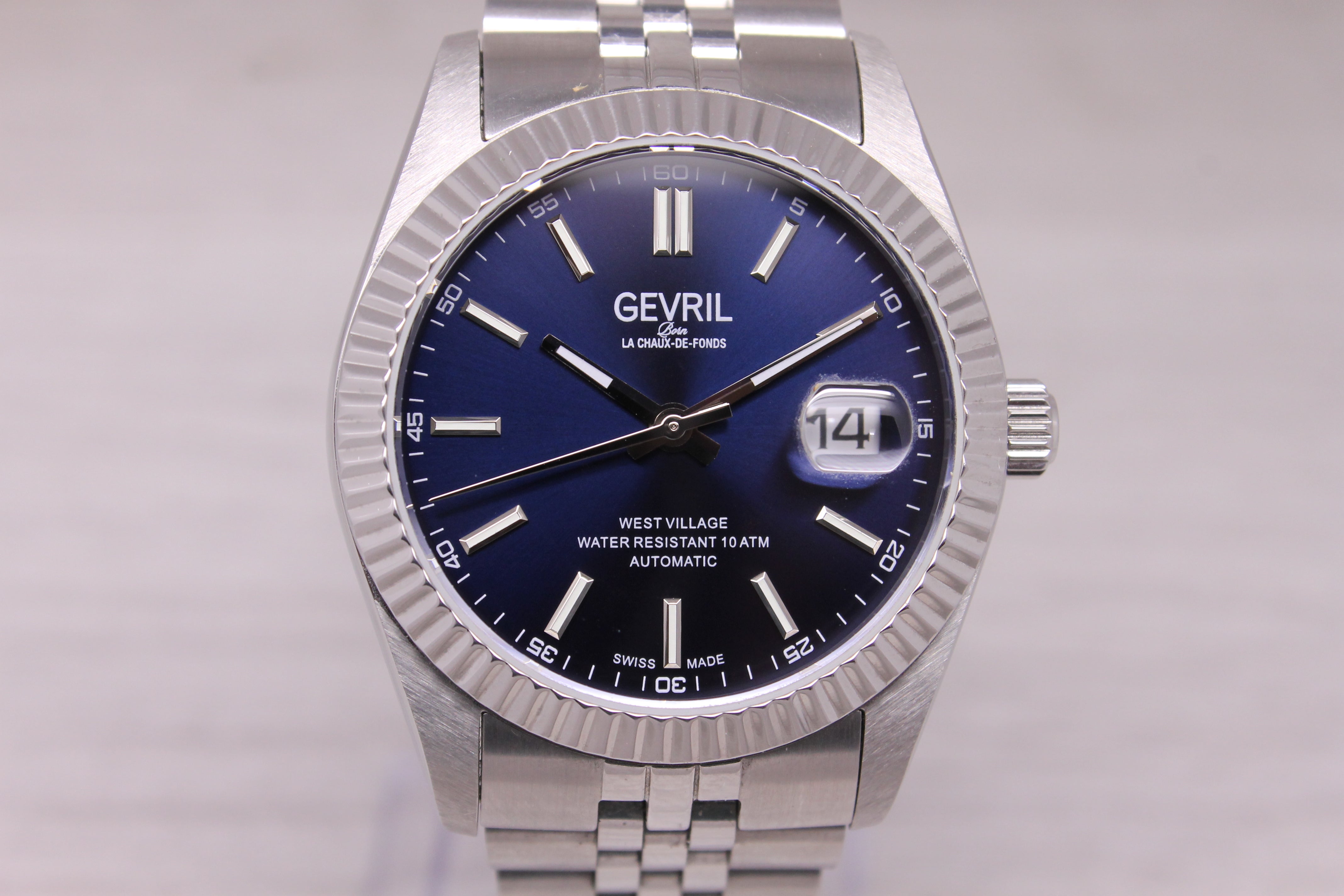 Gevril West Village Mens 40mm Steel Automatic Watch w/ Box Blue Dial 48900