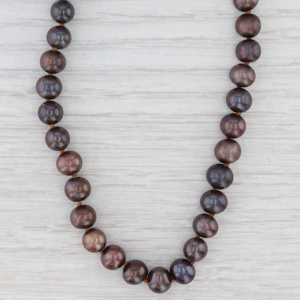Dyed Brown Single Cultured Pearl Strand Necklace Sterling Silver 15.75-17.5"
