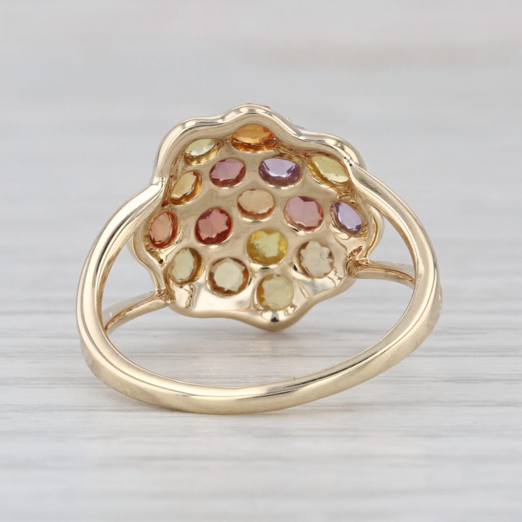 1.69ctw Multi-Color Sapphire Diamond Cluster Ring 14k Yellow Gold Size 7.75