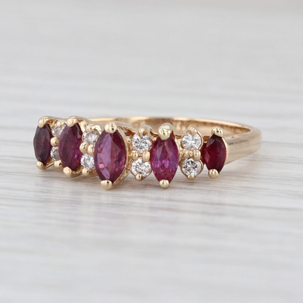 0.81ctw Ruby Diamond Tiered Pyramid Rooftop Ring 14k Gold Size 6.25 Stackable