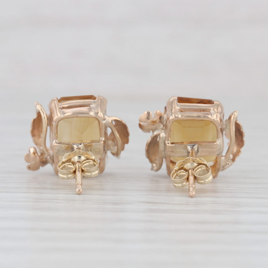 Light Gray 7.35ctw Citrine Floral Stud Earrings 10k Yellow Gold Pierced Vintage