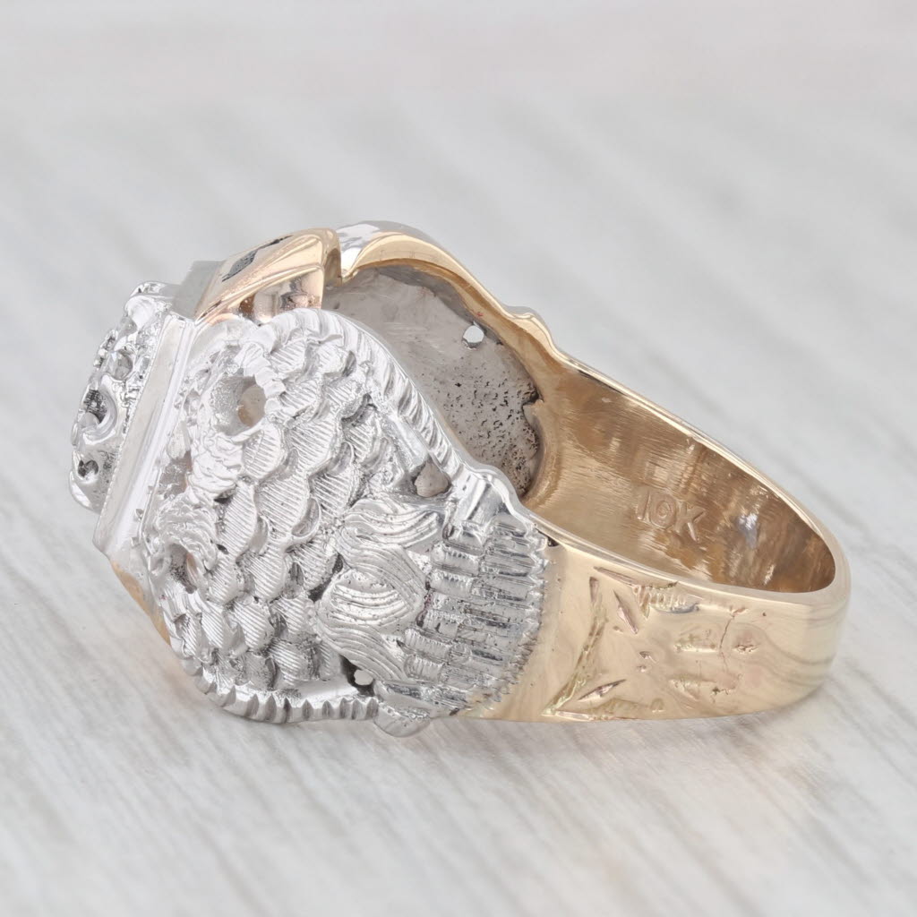 Light Gray Diamond Scottish Rite Masonic Eagle Ring 10k Gold 32nd Degree Signet Size 10.25