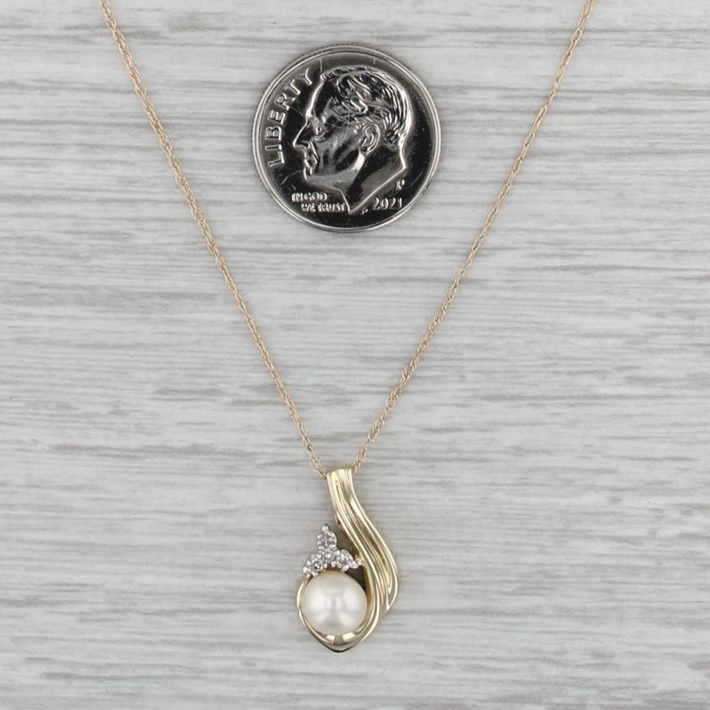 Cultured Saltwater Pearl Diamond Pendant Necklace 10k Yellow Gold 18.75"