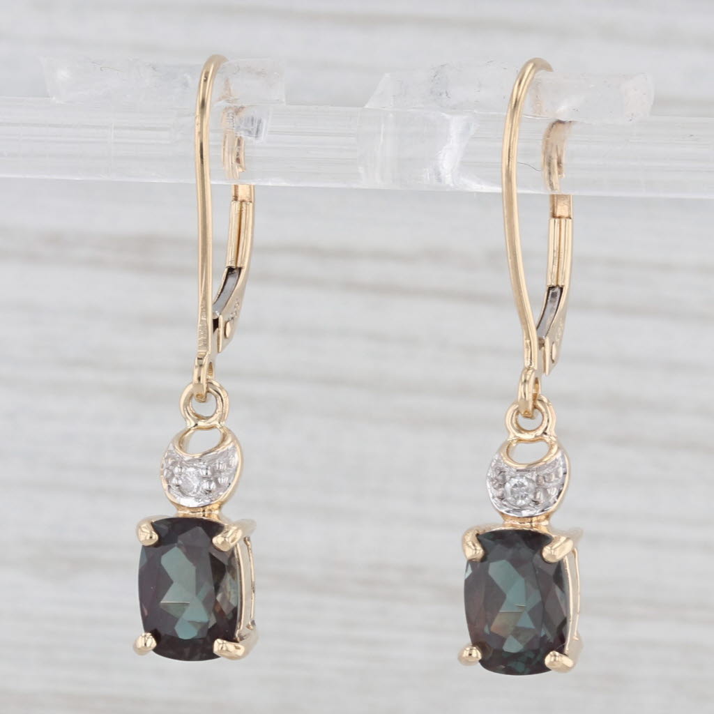 Light Gray 2.53ctw Lab Created Alexandrite Diamond Dangle Earrings 14k Yellow Gold