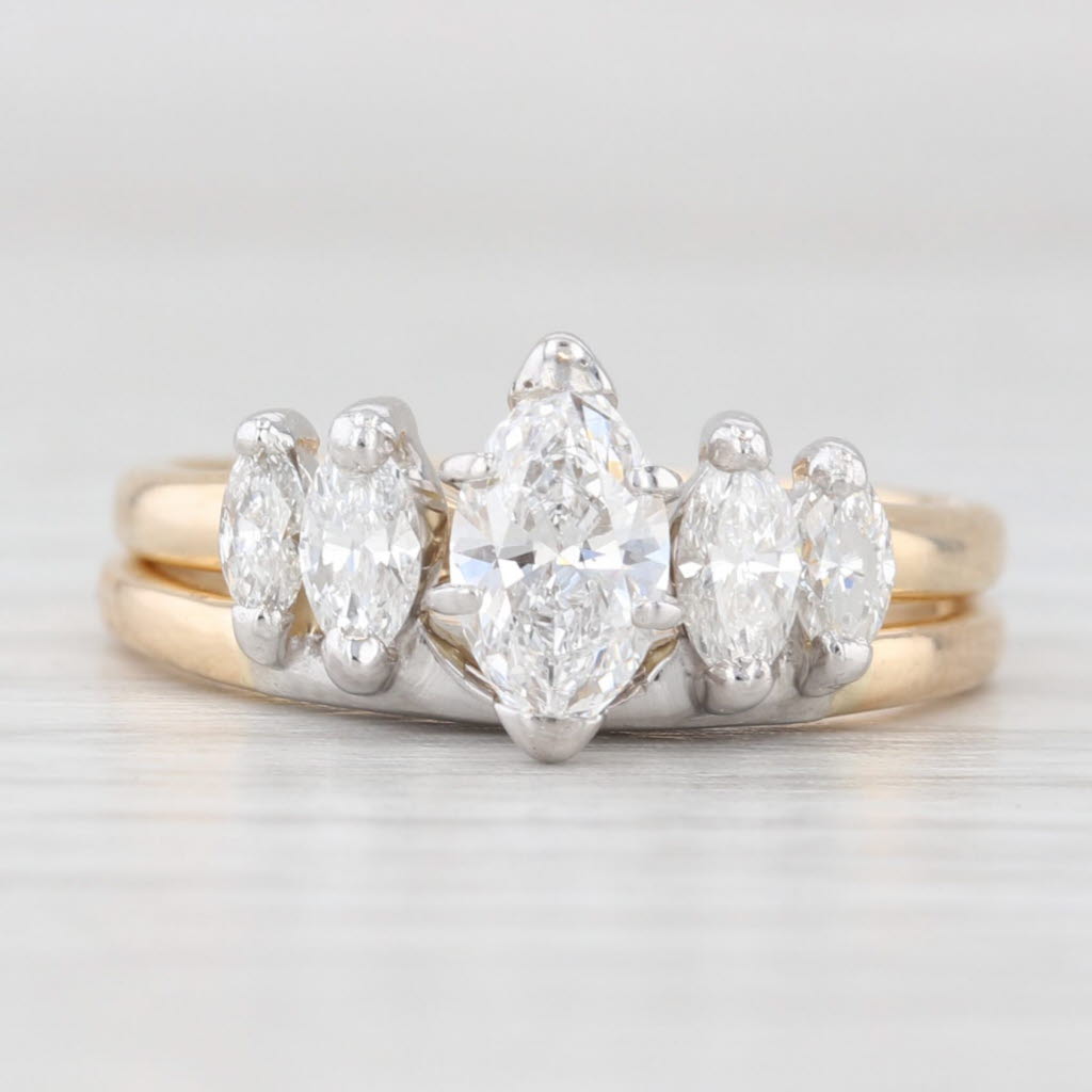 Light Gray 0.80ctw Marquise Diamond Engagement Ring Wedding Band Bridal Set 14k Gold
