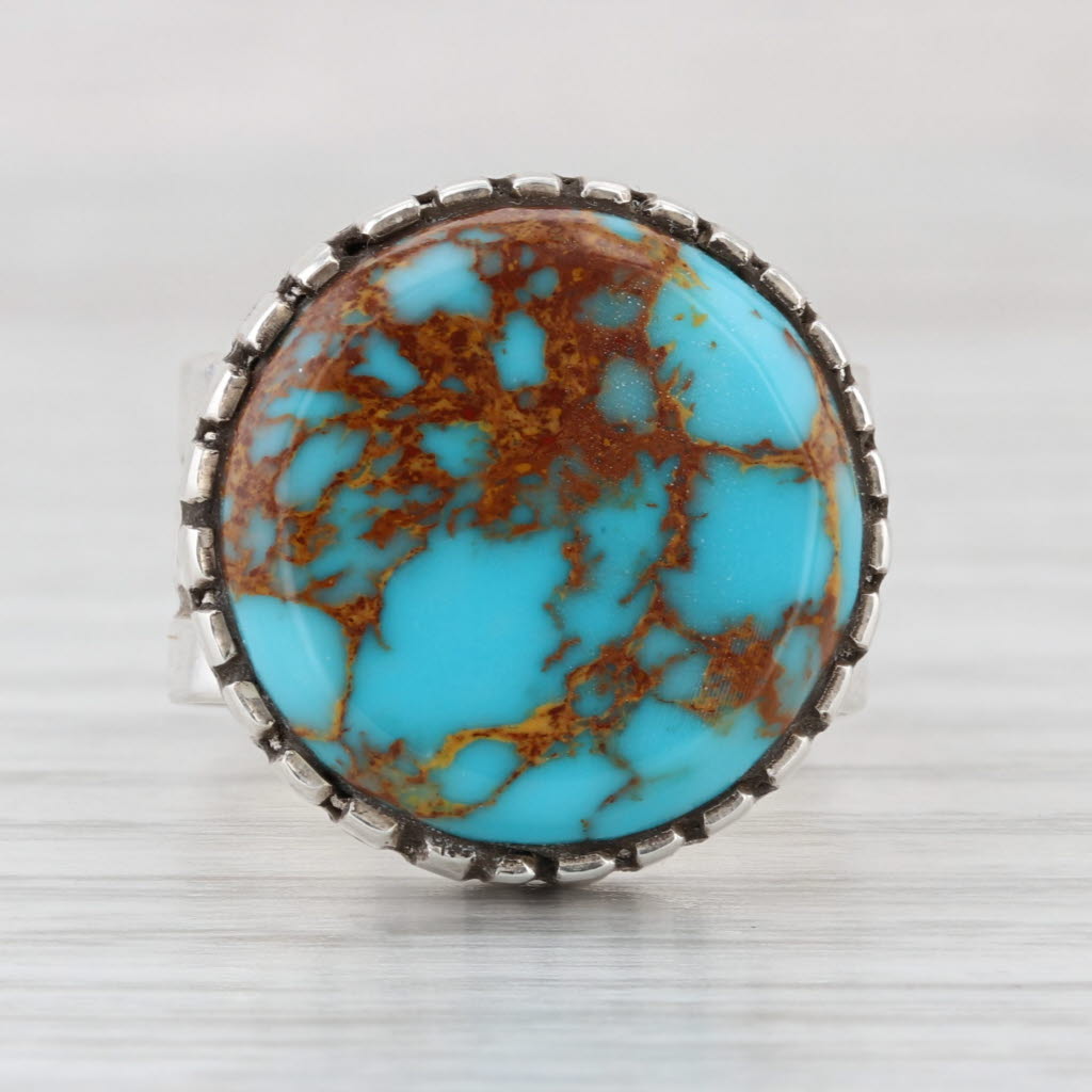 Vintage Native American Resin Ring Sterling Silver Imitation Turquoise Kewa Sz 8