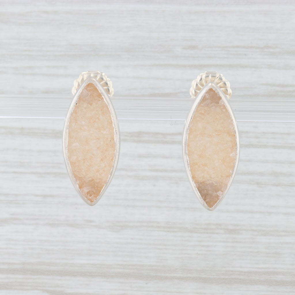 New Nina Wynn Druzy Sand Quartz Earrings Sterling Silver Marquise Drop
