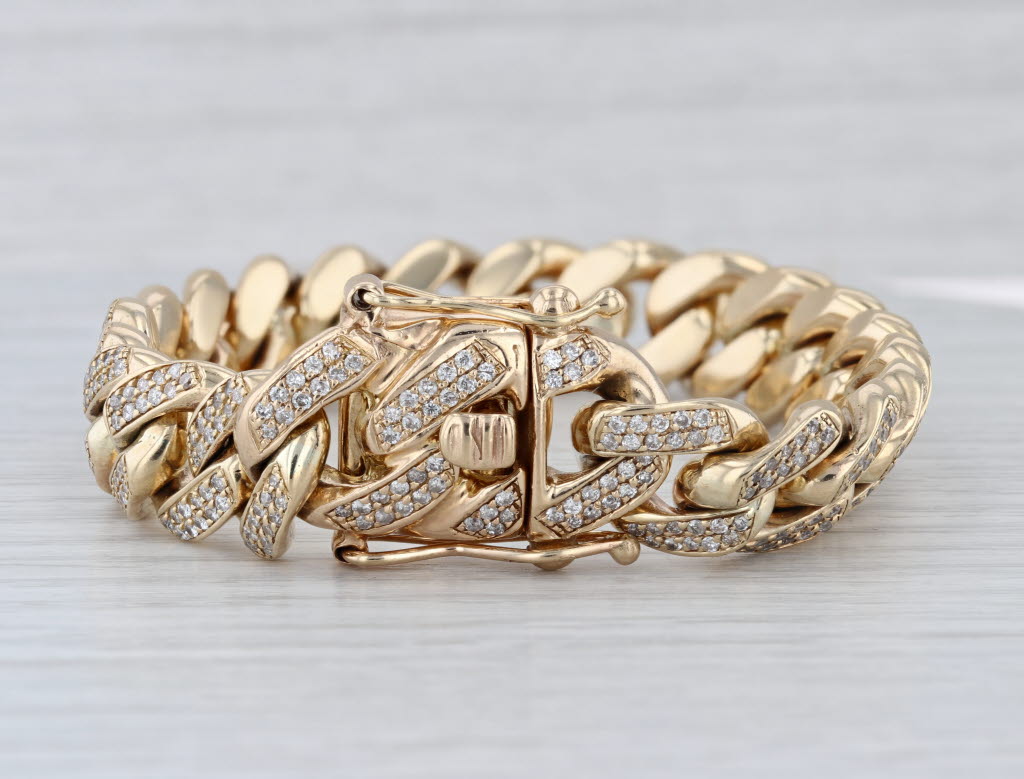 5ctw Diamond Curb Chain Bracelet 10k Yellow Gold 7.5" 13.2mm