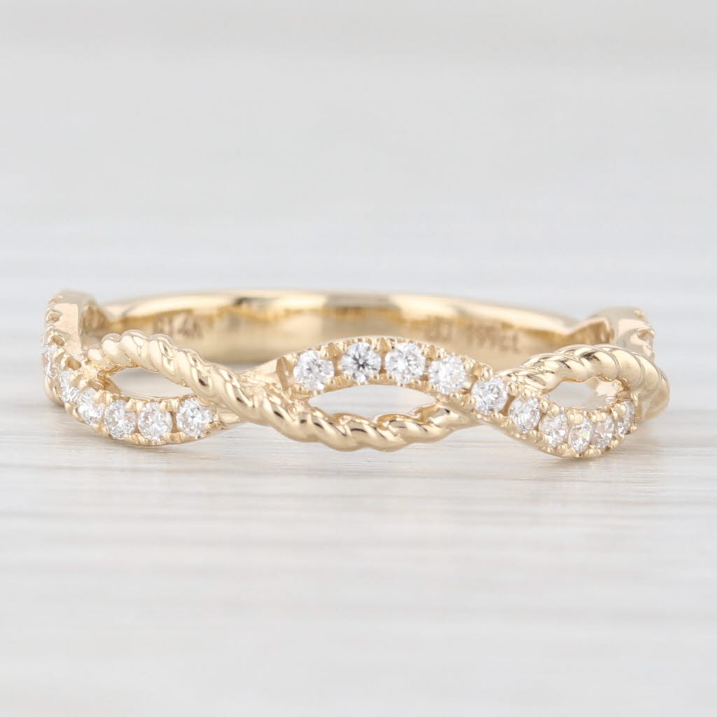 Light Gray New 0.20ctw Woven Diamond Wedding Band 14k Yellow Gold Stackable Ring Size 6.5