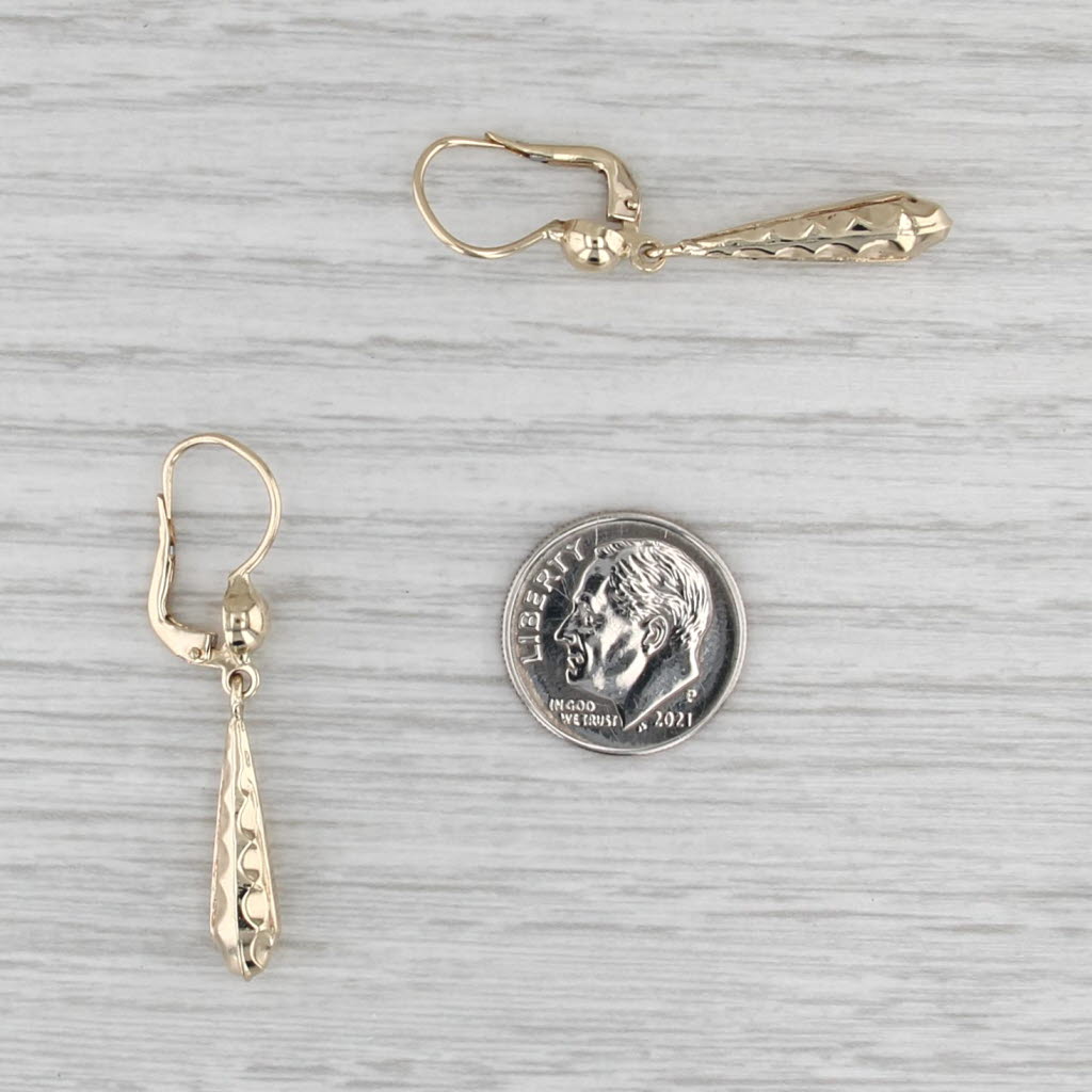 Beveled Teardrop Dangle Earrings 14k Yellow Gold Lever Backs