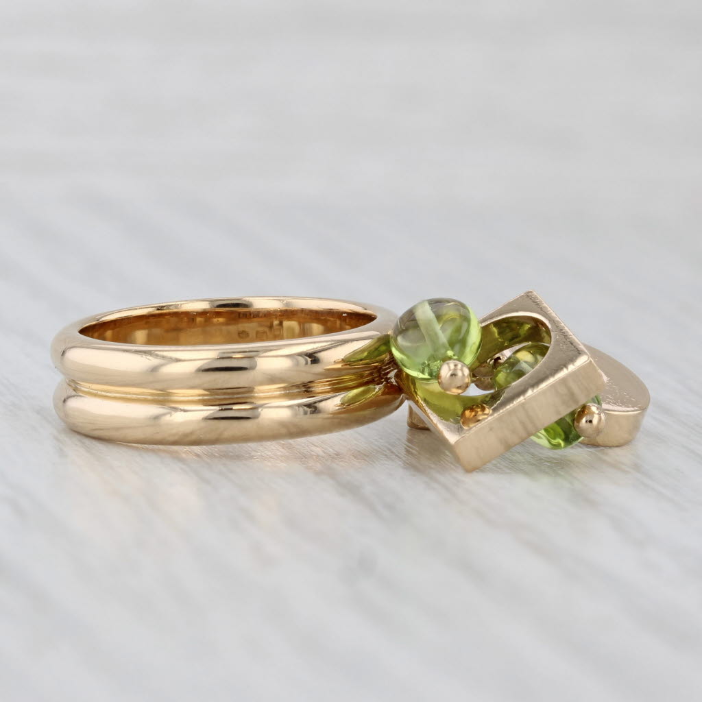 Light Gray 2 Peridots Abstract Charm Ring 18k Yellow Gold Size 6 Cocktail Dolce