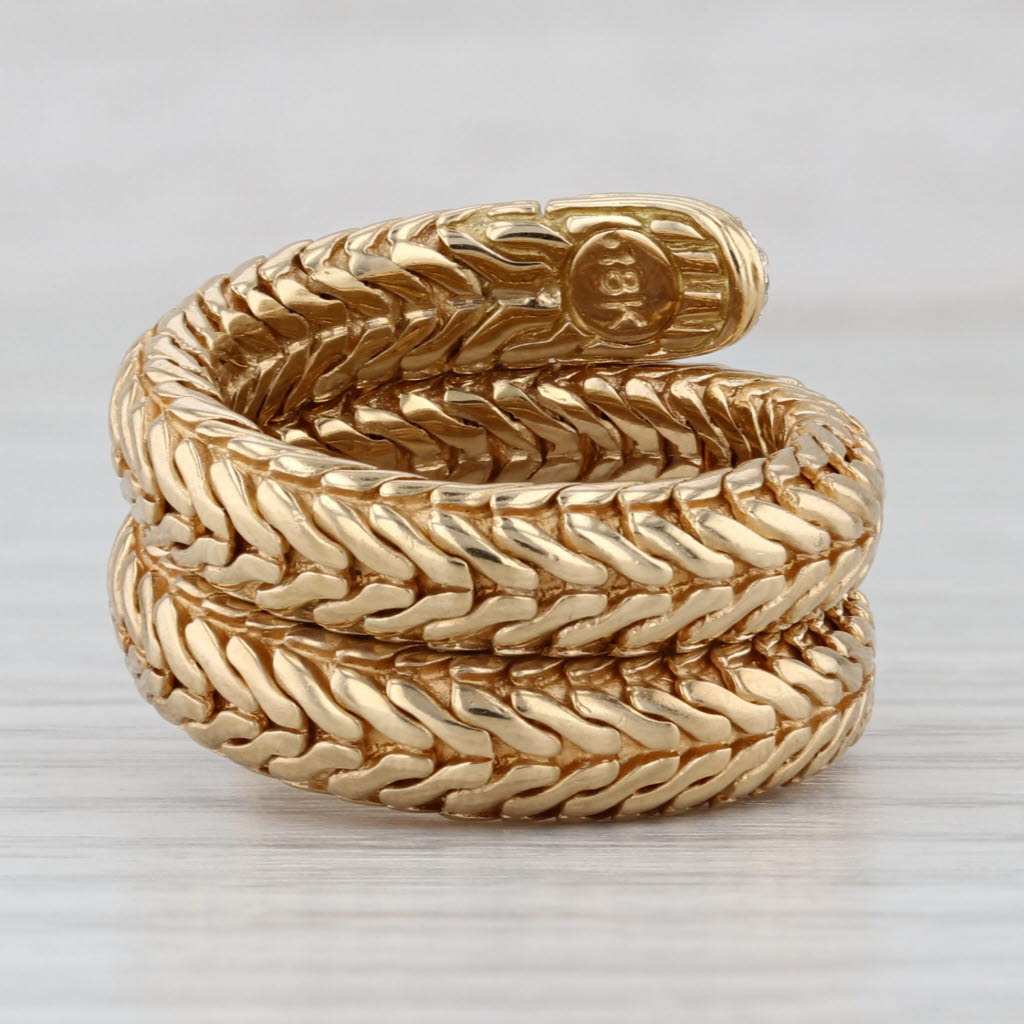 John Hardy 0.16ctw Diamond Coiled Snake Ring 18k Yellow Gold Flexible Size 7+