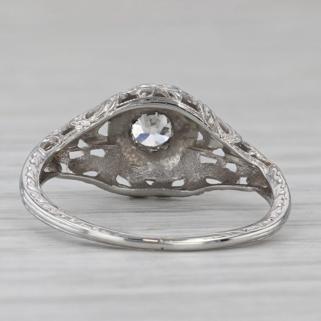 Gray Art Deco 0.33ct Diamond Engagement Ring 18k White Gold Size 6.5 Old European