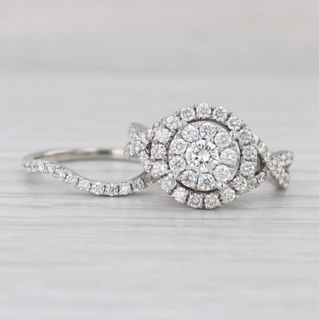 1.28ctw Round Diamond Halo Engagement Ring Wedding Band Set 14k Gold Size 7