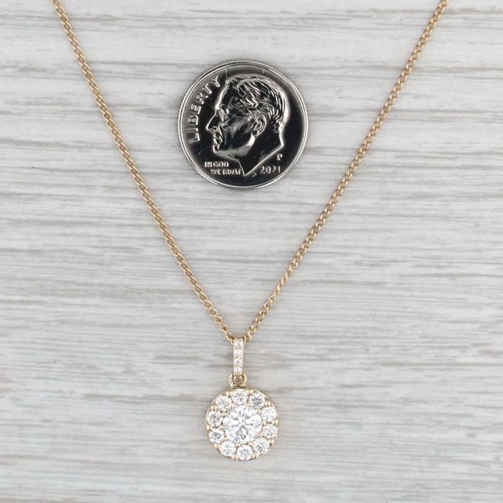 0.87ctw Diamond Halo Circle Pendant Necklace 14k Yellow Gold 17.75" Curb Chain