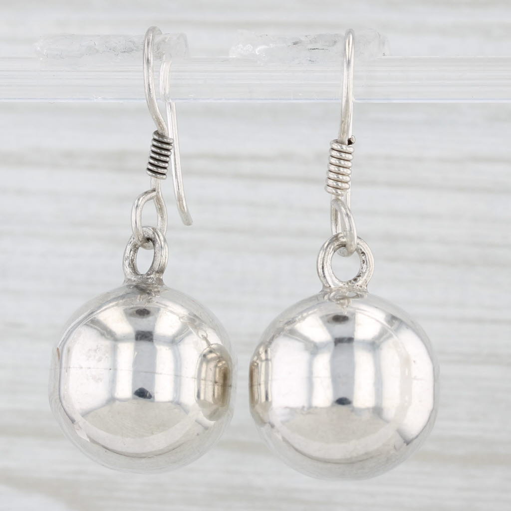 Light Gray Round Bead Dangle Earrings Sterling Silver Hook Post Drops