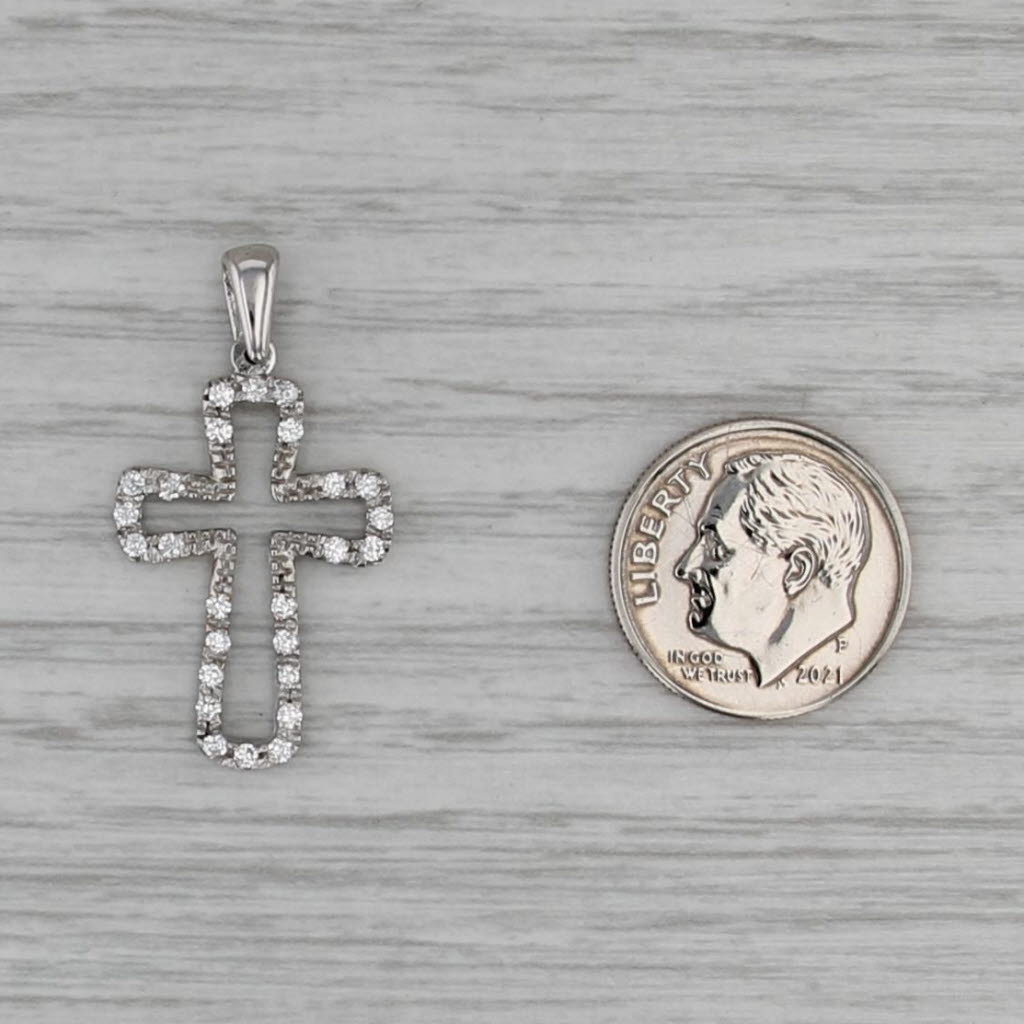 0.24ctw Cubic Zirconias Openwork Cross Pendant 18k White Gold Religious Jewelry