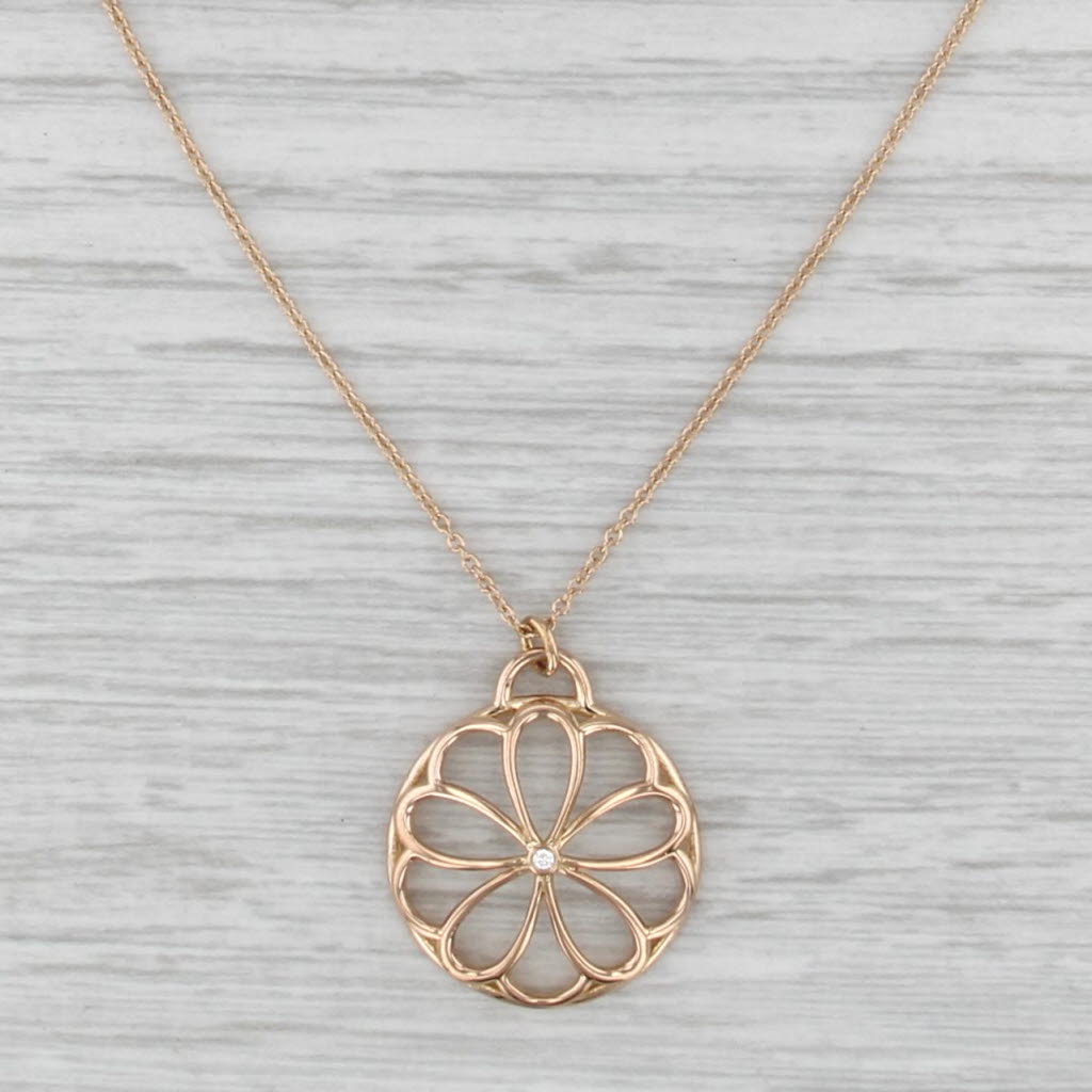 Tiffany Garden Flower Diamond Pendant Necklace w/ Box 18k Yellow Gold 16"