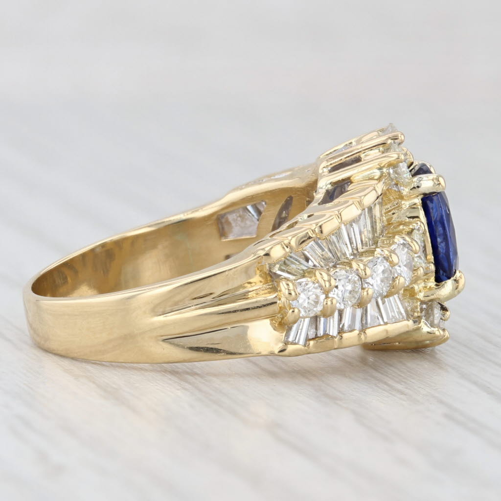 Light Gray 3.44ctw Blue Sapphire Diamond Ring 18k Yellow Gold Bridal Set Size 8.5