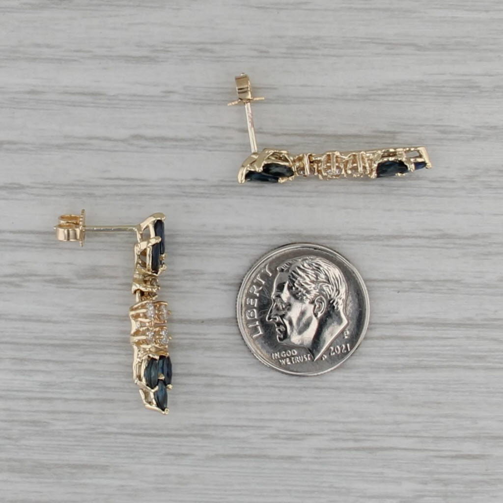 2.14ctw Blue Sapphire Diamond Dangle Earrings 14k Yellow Gold Drops