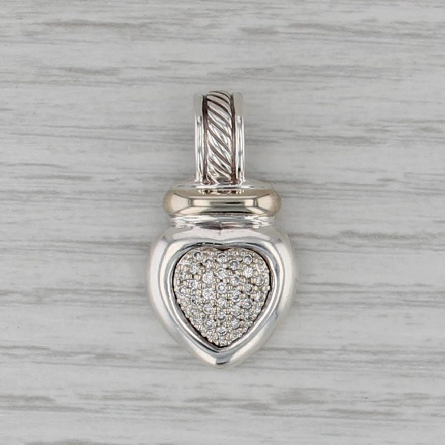Yurman 0.23ctw Diamond Cluster Heart Pendant Sterling Silver 18k Gold Enhancer