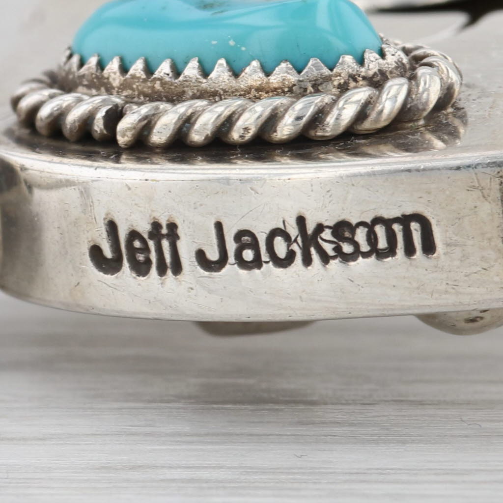 Jeff Jackson Navajo Native American Bear Necklace Turquoise Sterling Silver 25"