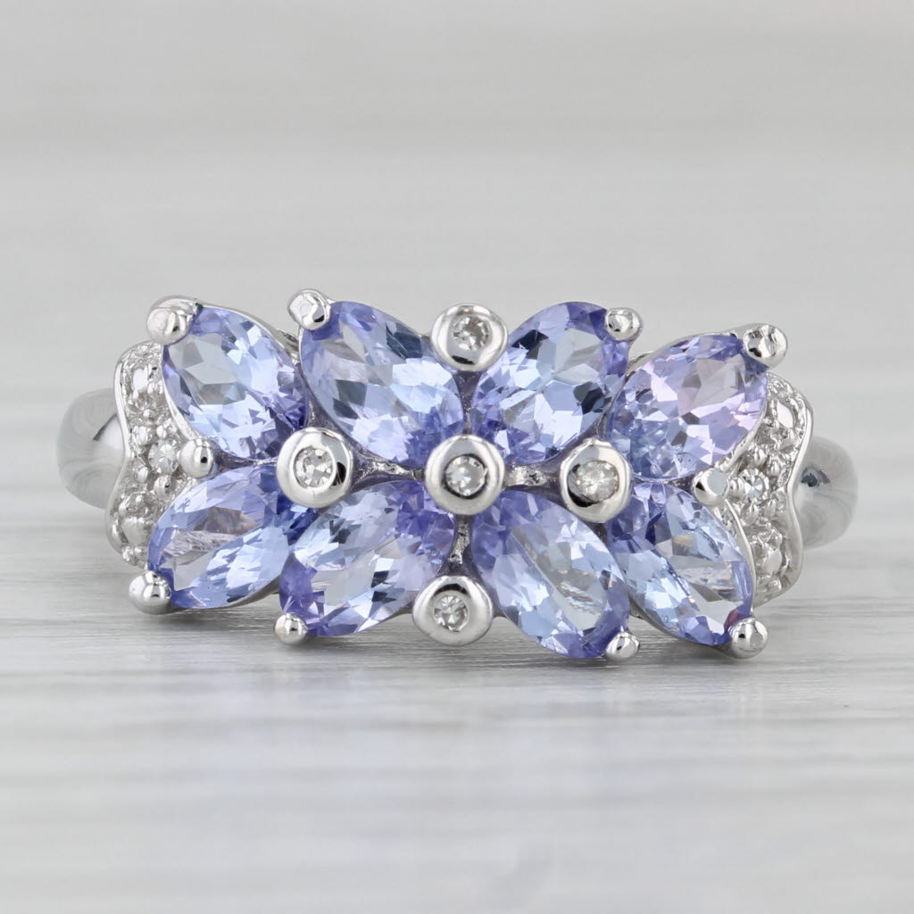 Gray 2.02ctw Tanzanite Diamond Cluster Ring 10k White Gold Size 7