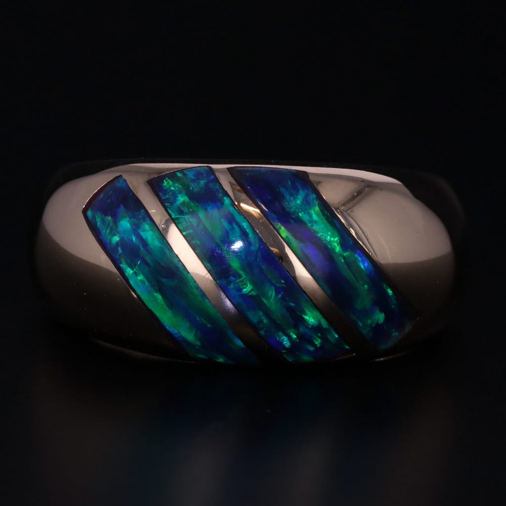 Black Lab Created Opal Mosaic Domed Ring 14k Yellow Gold Size 9