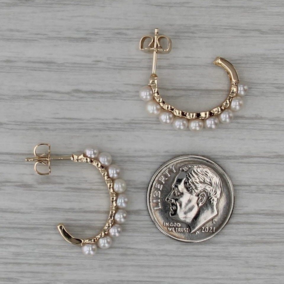 Cultured Pearl J-Hook Earrings 14k Yellow Gold Half Hoop Drops