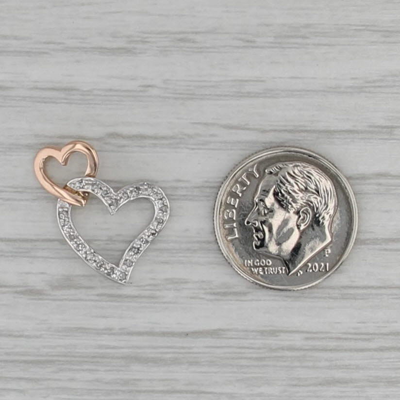 Diamond Interlocking Hearts Pendant 14k White Rose Gold Drop