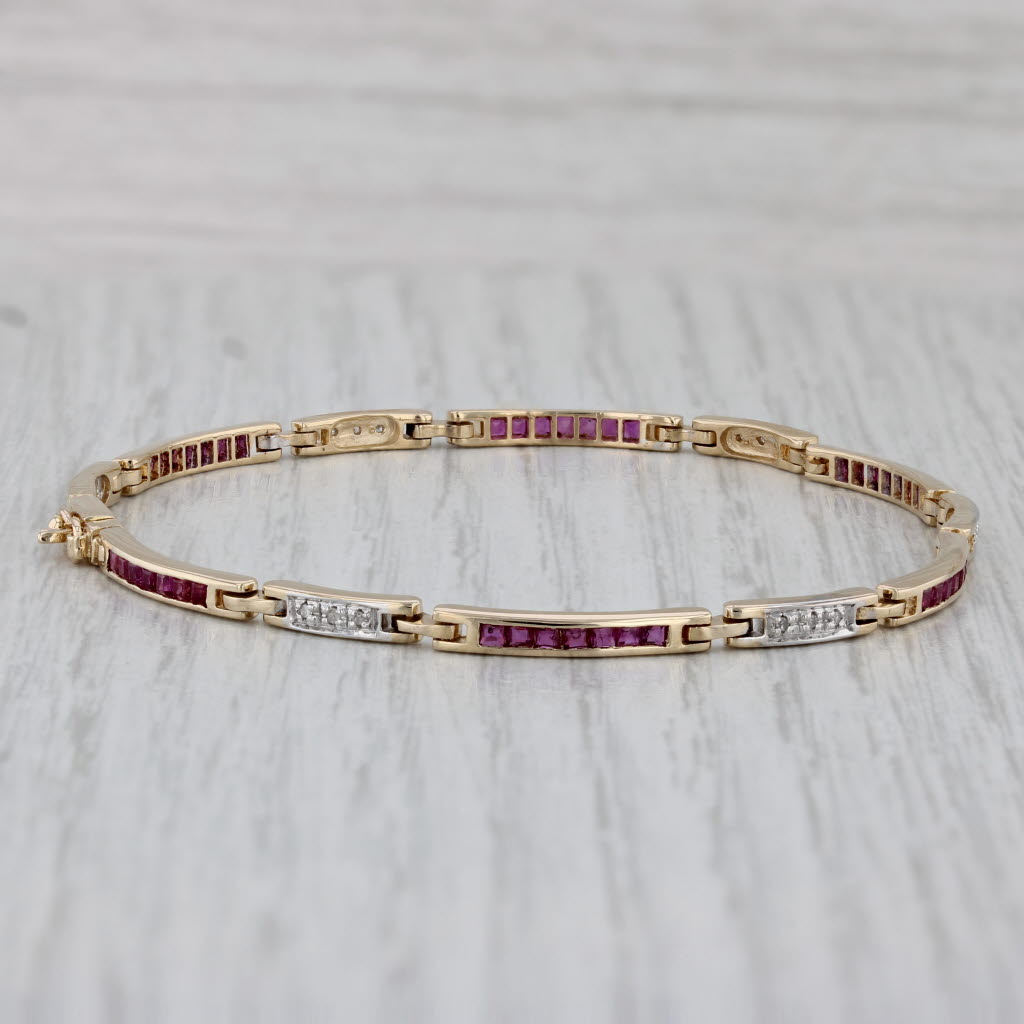 Gray 1.66 Ruby Diamond Bar Link Bracelet 14k Yellow Gold 7.25" 2.7mm
