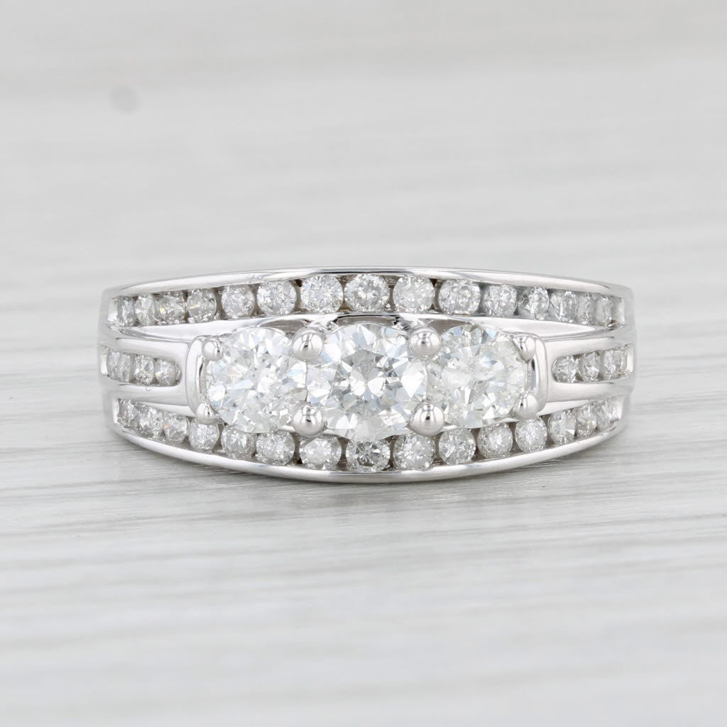 Light Gray 1.13ctw Round Diamond 3-Stone Ring 14k White Gold Size 7.25 Engagement Bridal