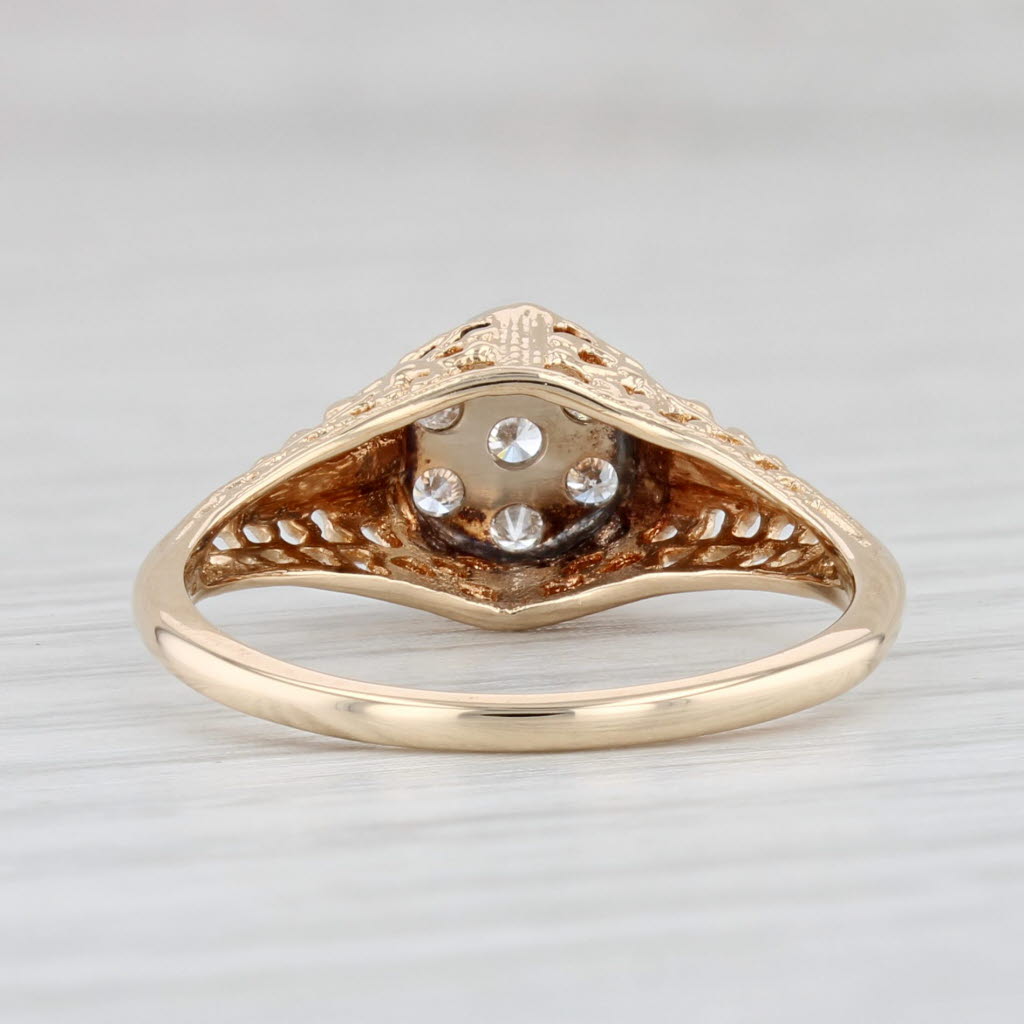 Light Gray 0.25ctw Diamond Cluster Ring 14k Yellow Gold Size 6.25 Engagement Vintage