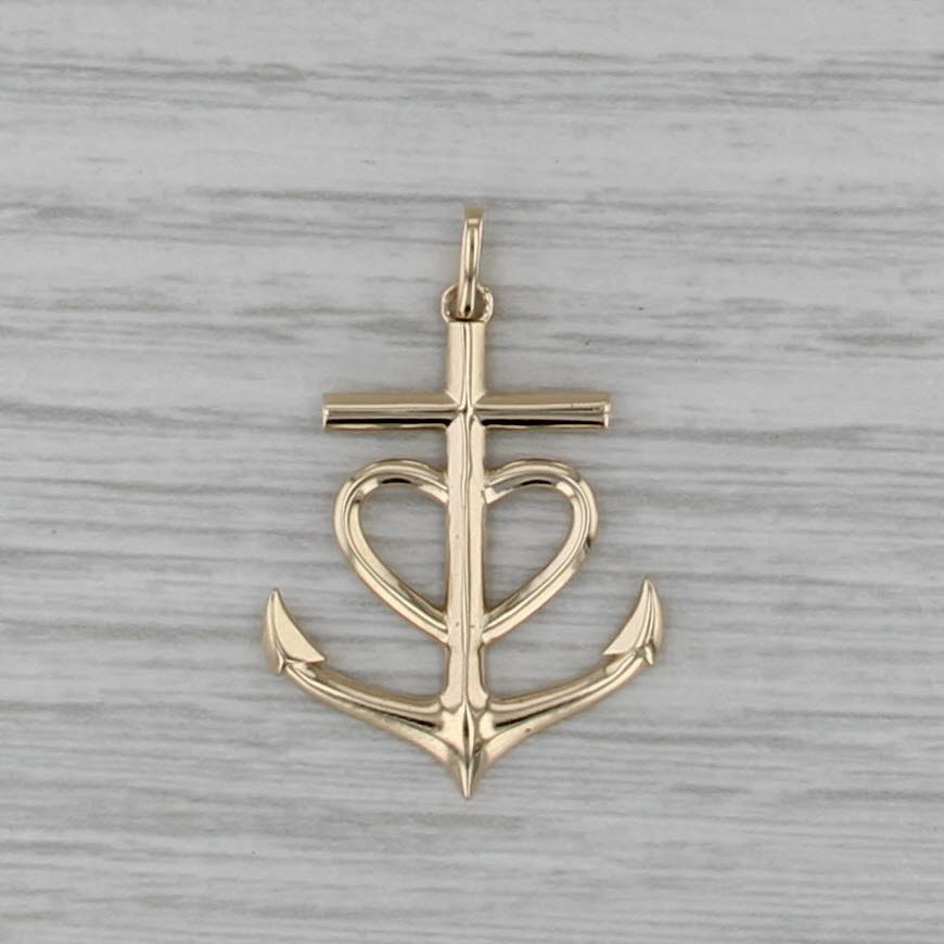 Heart Anchor Pendant 10k Yellow Gold Charm