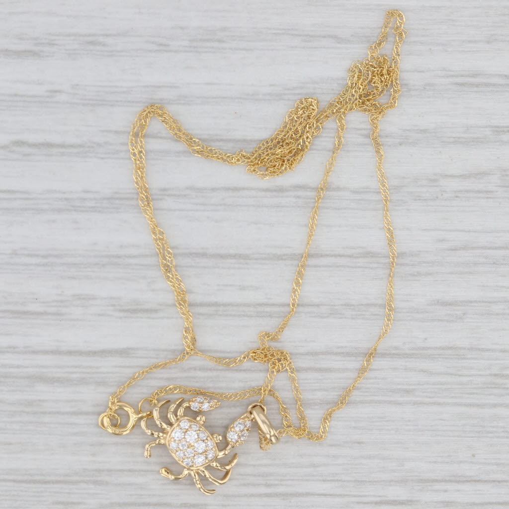 Light Gray New 0.12ctw Diamond Crab Pendant Necklace 14k Yellow Gold 18"