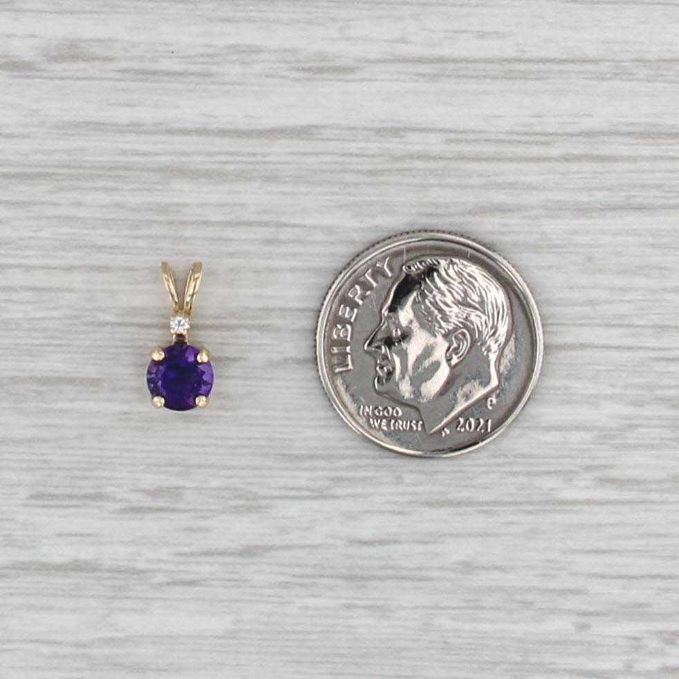 0.48ct Amethyst Diamond Pendant 14k Yellow Gold Small Round Solitaire Drop
