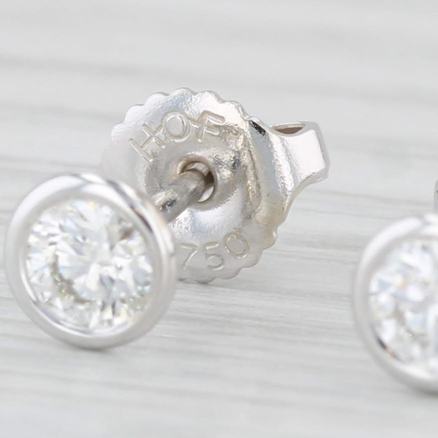 Light Gray 0.47ctw Hearts On Fire Stud Earrings 18k Yellow Gold Round Solitaire Studs