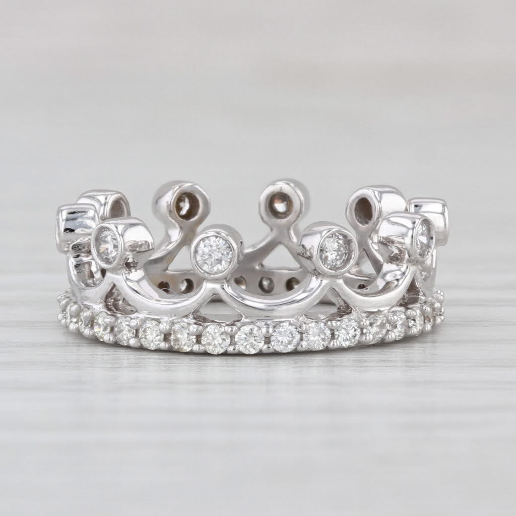 0.58ctw Eternity Diamond Crown Ring 14k White Gold Size 4.25 Stackable