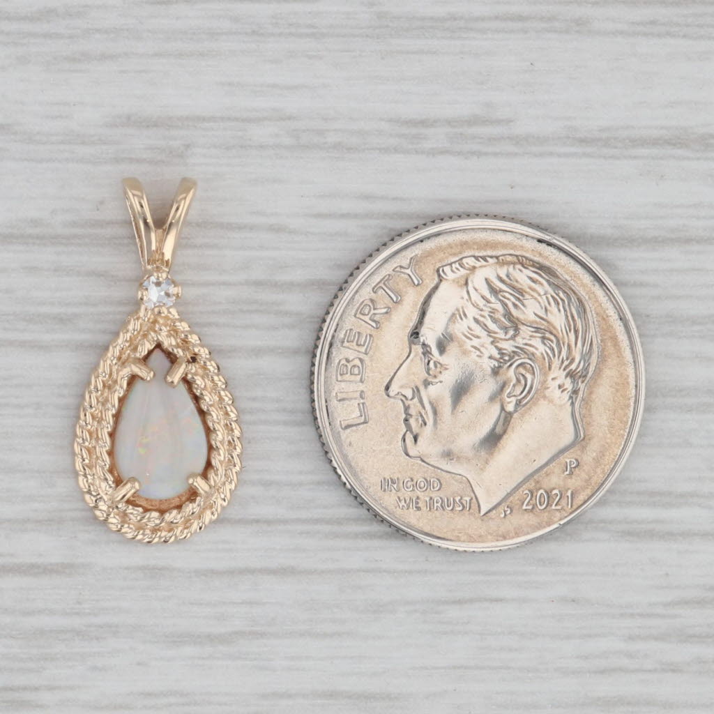 Gray Opal Diamond Teardrop Pendant 14k Yellow Gold Small Drop
