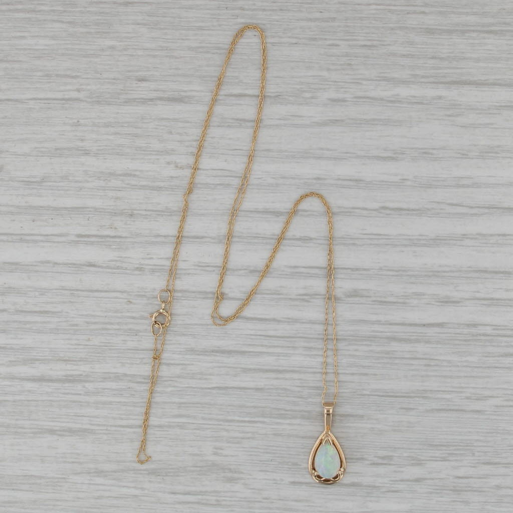 Teardrop Opal Cabochon Pendant Necklace 14k Yellow Gold 19.75" Fine Rope Chain