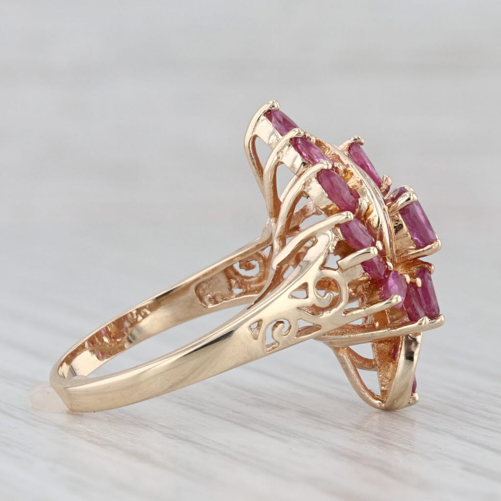 Light Gray 2.21ctw Ruby Diamond Bypass Ring 10k Yellow Gold Size 6.5 Cocktail Cluster
