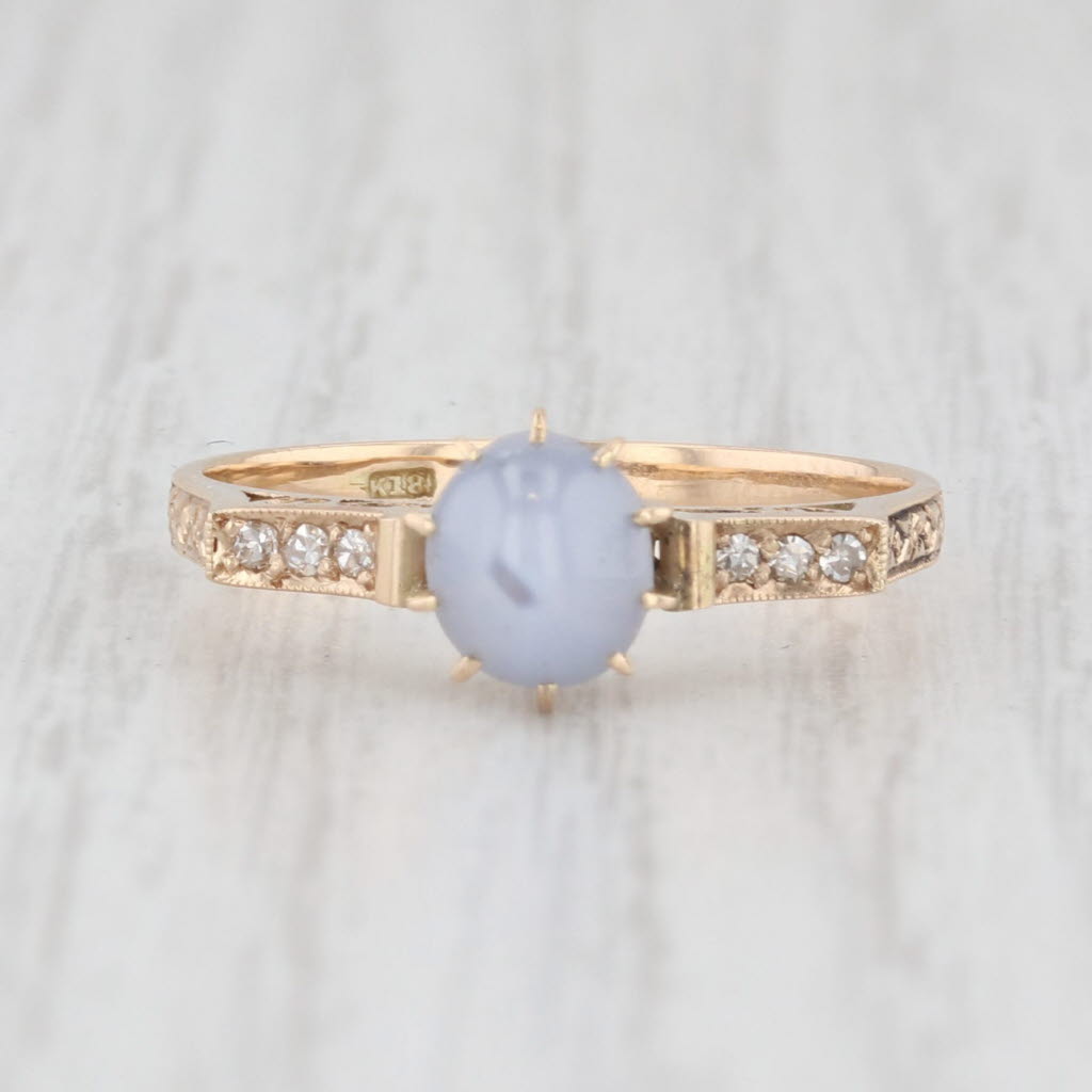 Light Gray Vintage Gray Star Sapphire Diamond Ring 18k Yellow Gold Size 8