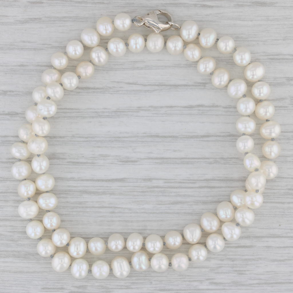 Gray White Cultured Pearl Strand Sterling Silver Bead Necklace